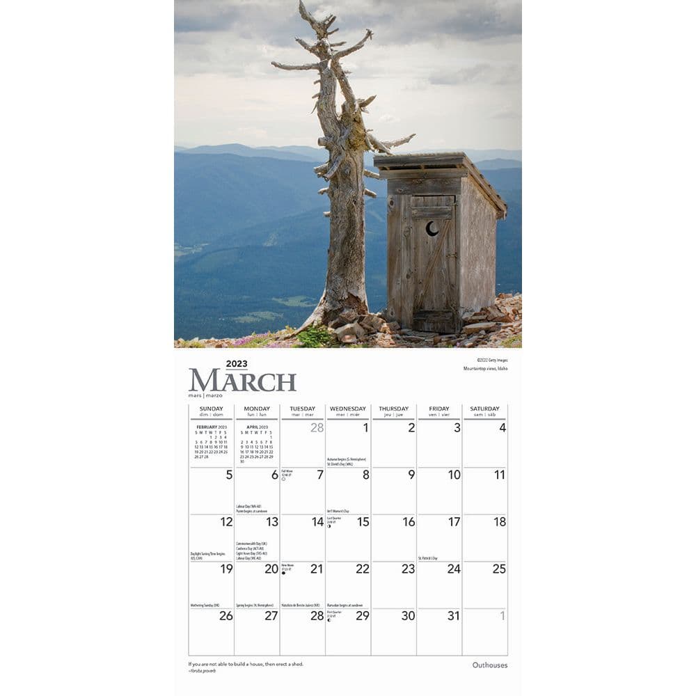 outhouses-2023-mini-wall-calendar-7x7-calendars-com