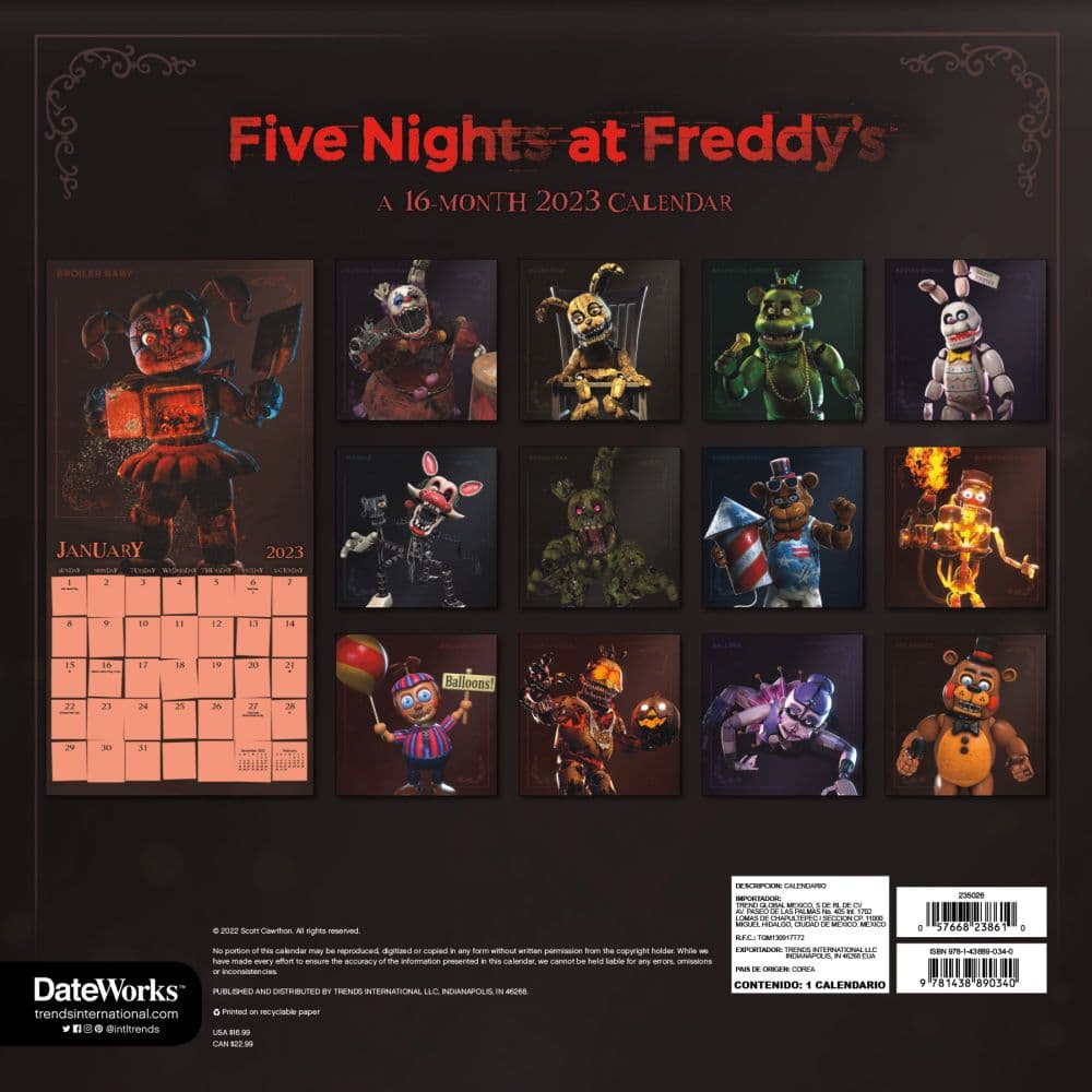 Five Nights at Freddys 2023 Wall Calendar - Calendars.com