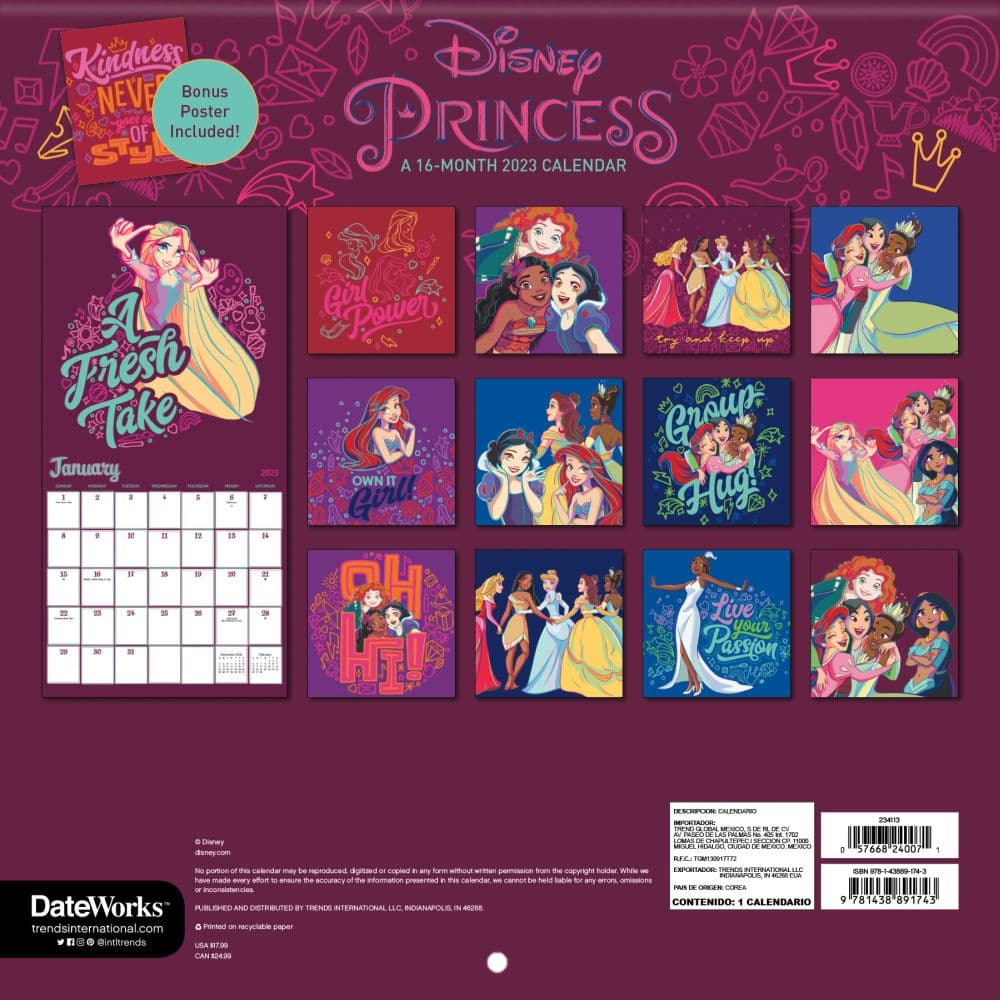Disney Princess Calendar 2023 Customize and Print