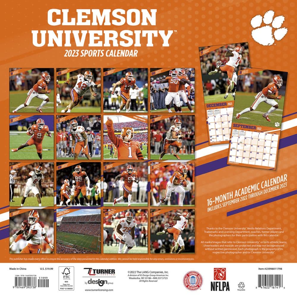 Clemson Tigers 2023 Wall Calendar - Calendars.com