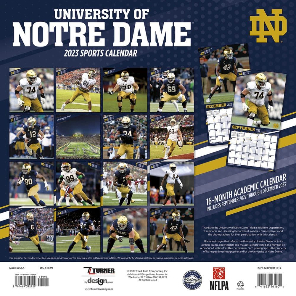Notre Dame Fighting Irish 2023 Wall Calendar - Calendars.com