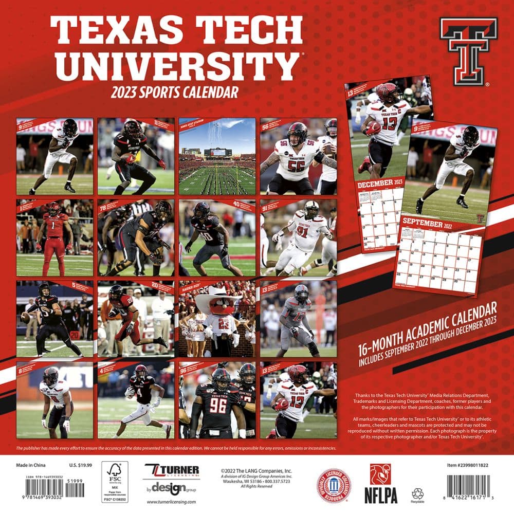 Texas Tech Red Raiders 2023 Wall Calendar - Calendars.com