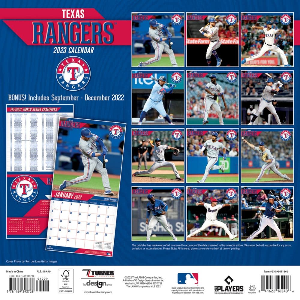 MLB Texas Rangers 2023 Wall Calendar