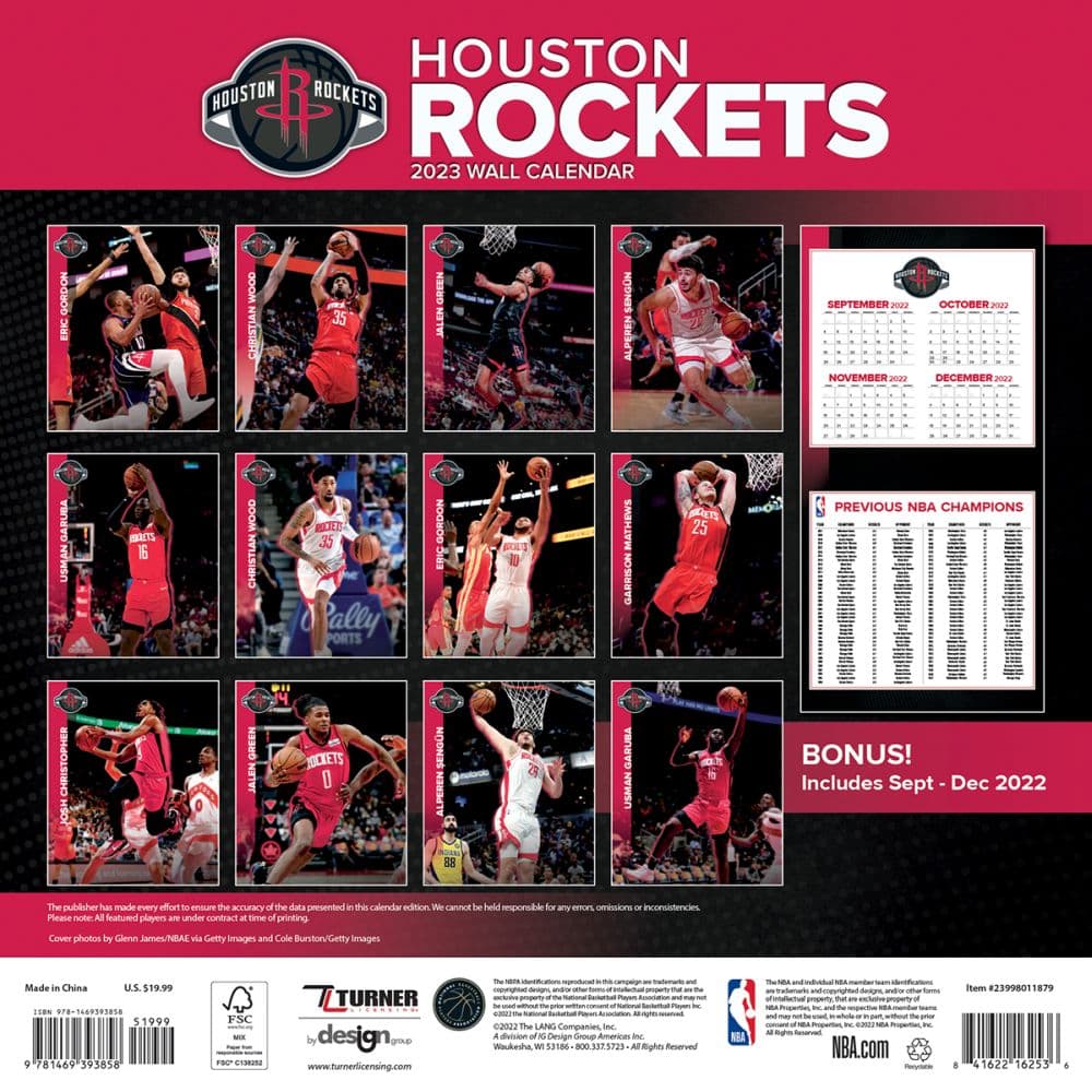 NBA Houston Rockets 2023 Wall Calendar
