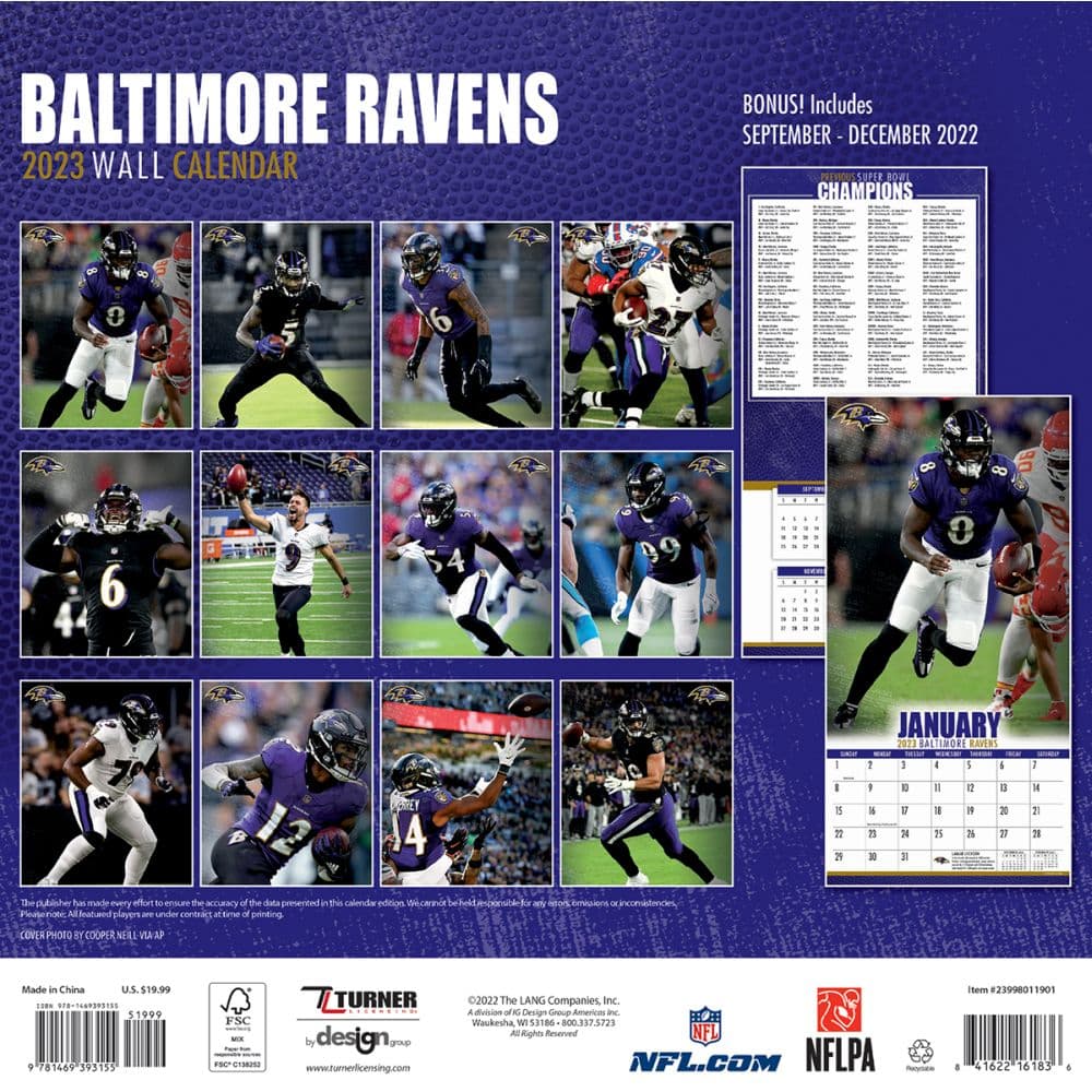 TURNER SPORTS Baltimore Ravens 2022 Box Calendar (22998051430)