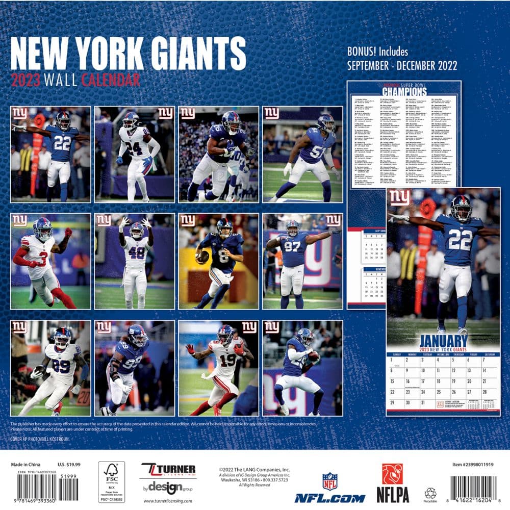 NFL New York Giants 2023 Wall Calendar - Calendars.com