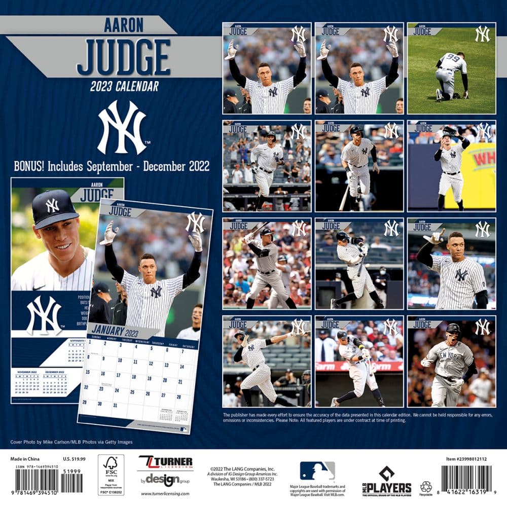 MLB Aaron Judge 2023 Wall Calendar