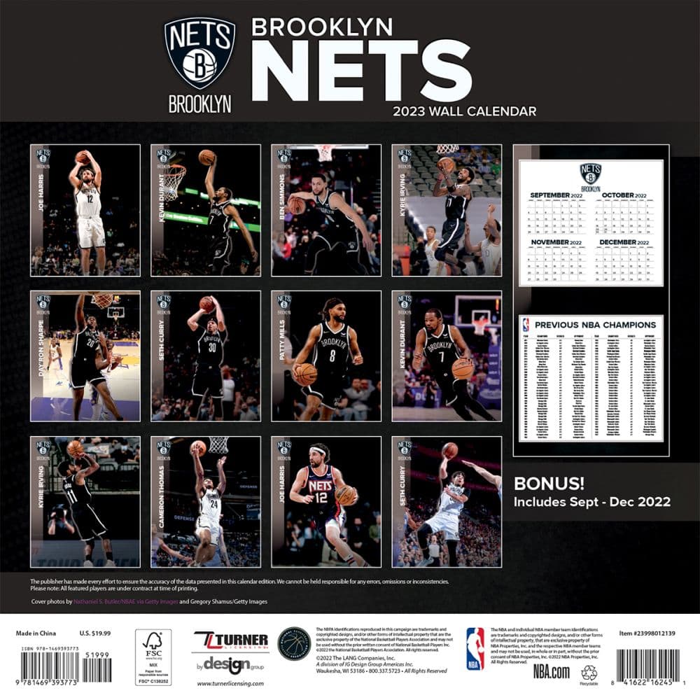 NBA Brooklyn Nets 2023 Wall Calendar