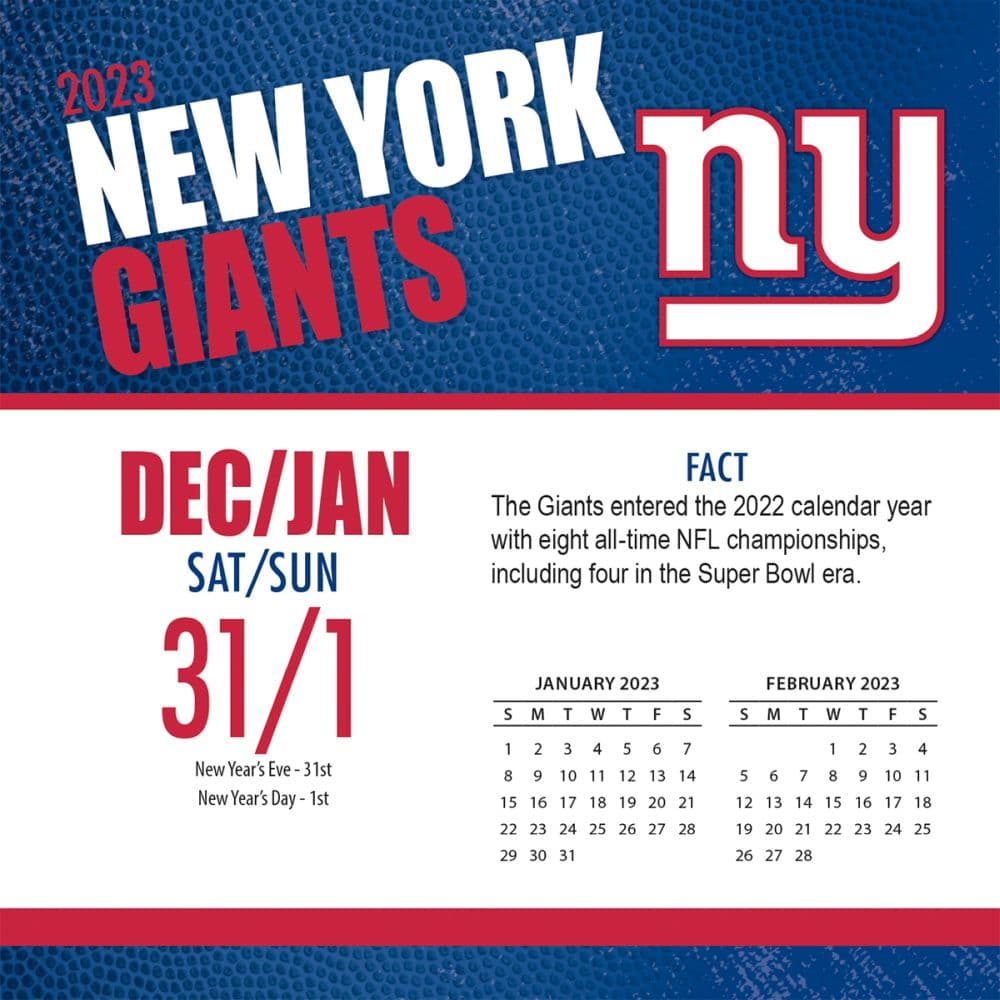 New York Giants 2023 Wall Calendar - 12 x 12 Inch