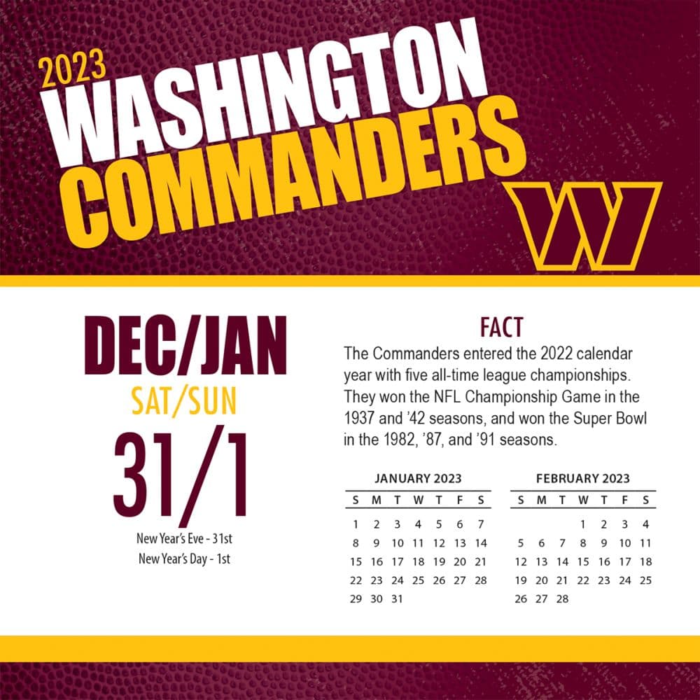 Washington Commanders 2023 Desk Calendar Calendars Washington Commanders 2023 Desk Calendar Calendars