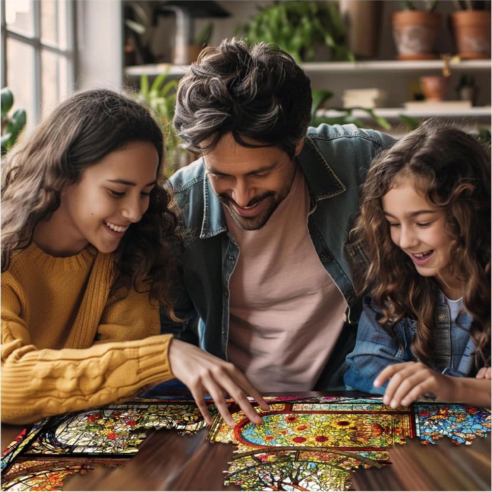 Four Seasons Stained Glass 1000 Piece Puzzle by Lois B. Sutton Third Alternate Image