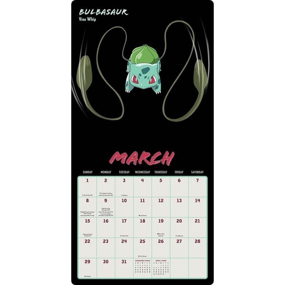 Pokemon Moves 2026 Wall Calendar Second Alternate Image
