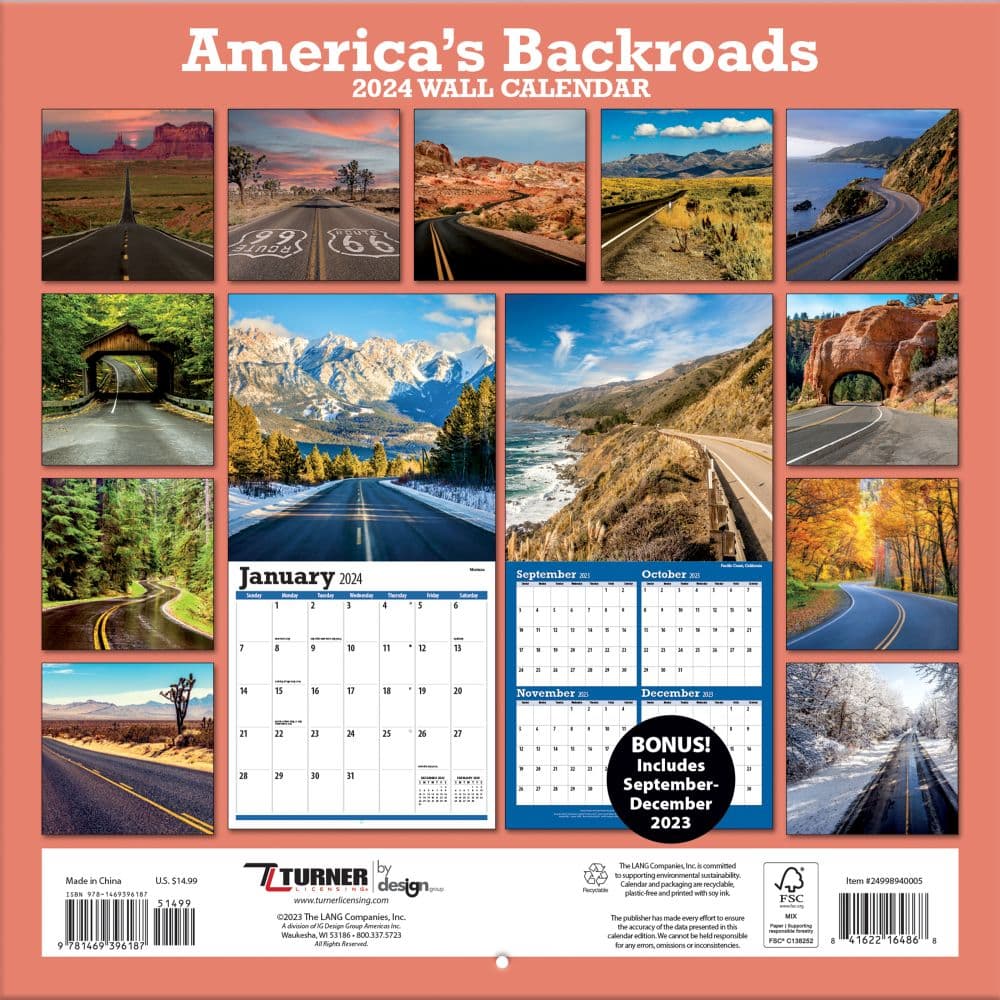 Americas Backroads 2025 Wall Calendar