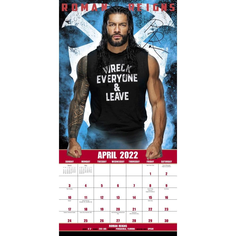 Wwe 2022 Wall Calendar