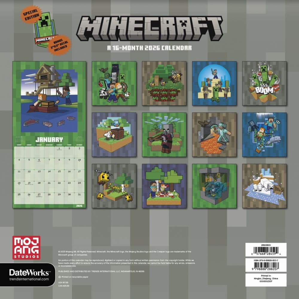 Minecraft Exclusive with Decal 2026 Wall Calendar First Alternate Image