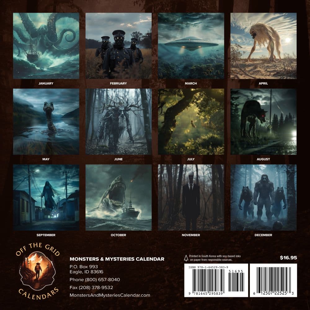 Monsters and Mysteries 2025 Wall Calendar Alt1