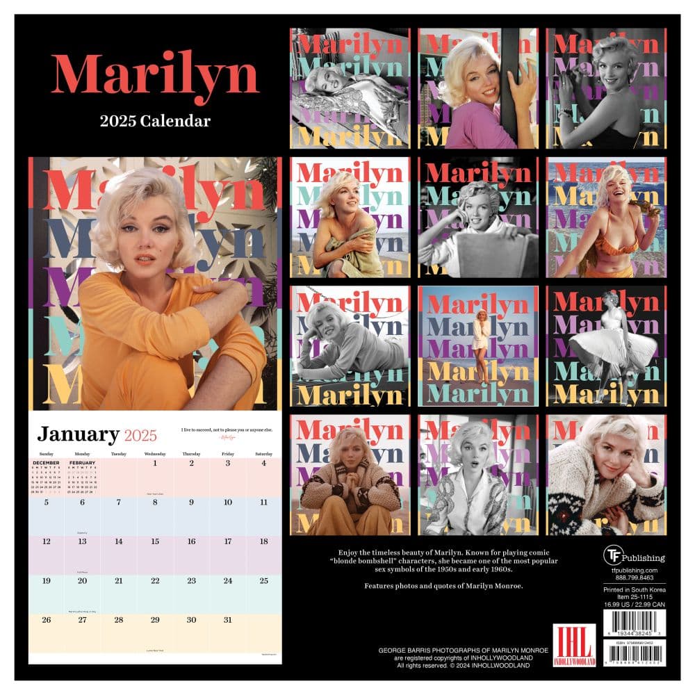 Marilyn Monroe by George Barris 2025 Wall Calendar Alt1