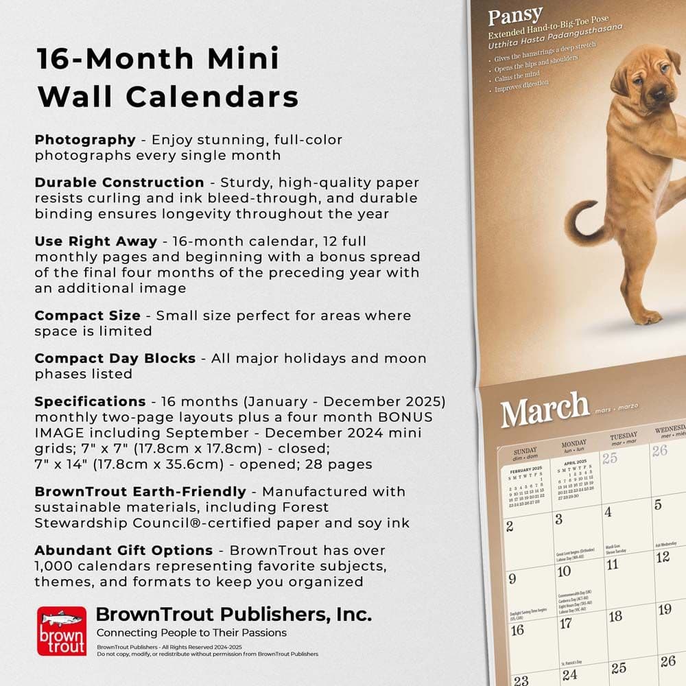 Yoga Puppies 2025 Mini Wall Calendar Fourth Alternate  Image width=&quot;1000&quot; height=&quot;1000&quot;