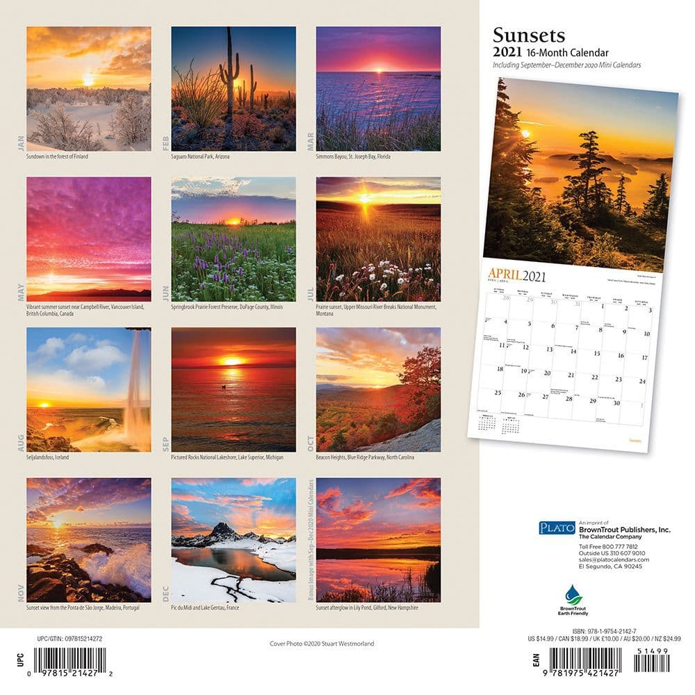 2021 AWESOME SUNSETS WALL CALENDAR ORGANIZER DAY PLANNER SUNSET PHOTOS FREE S/H! 
