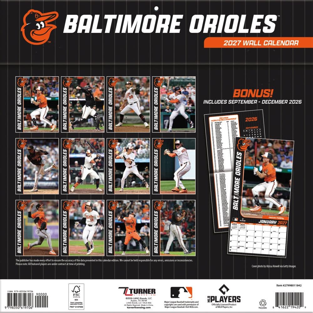 MLB Baltimore Orioles 2027 Wall Calendar First Alternate Image