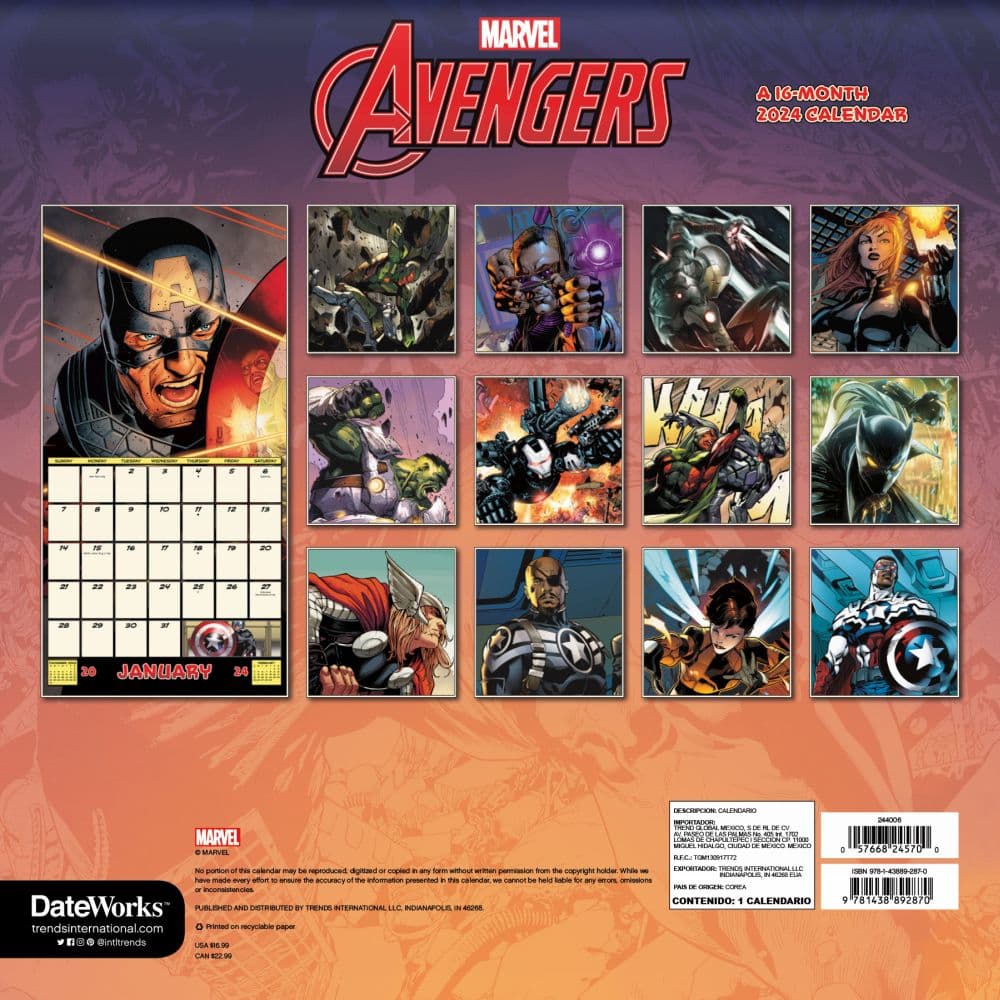 Marvel Avengers 2024 Wall Calendar