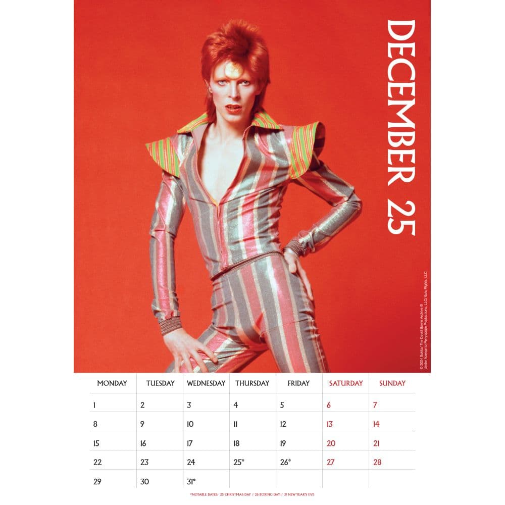 David Bowie Poster 2025 Wall Calendar Fourth Alternate Image