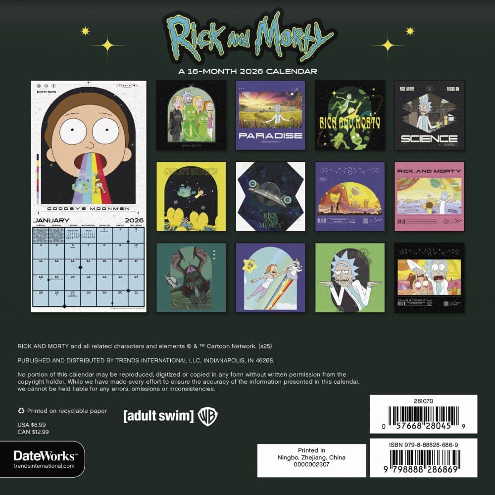 Rick and Morty 2026 Mini Wall Calendar First Alternate Image
