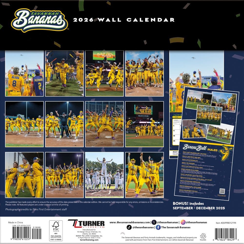 Savannah Bananas 2026 Wall Calendar First Alternate Image