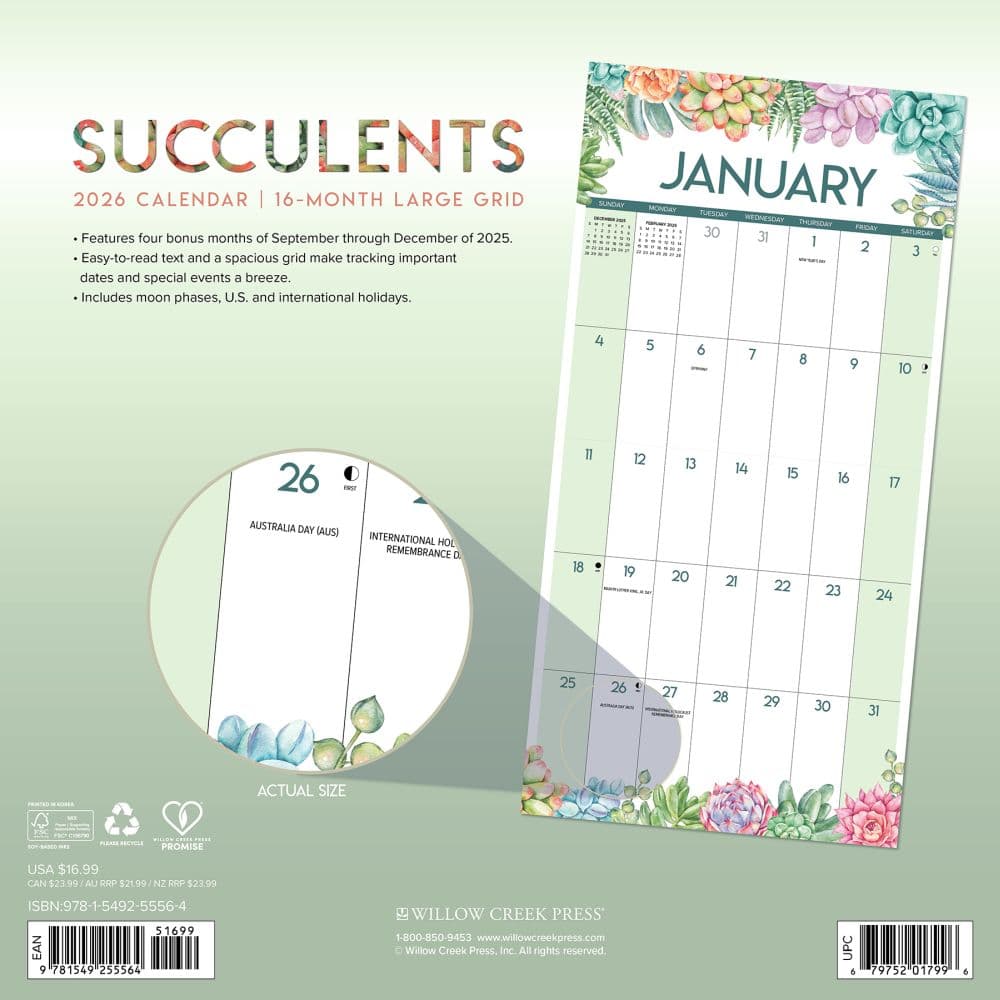 Succulents 2026 Wall Calendar First Alternate Image