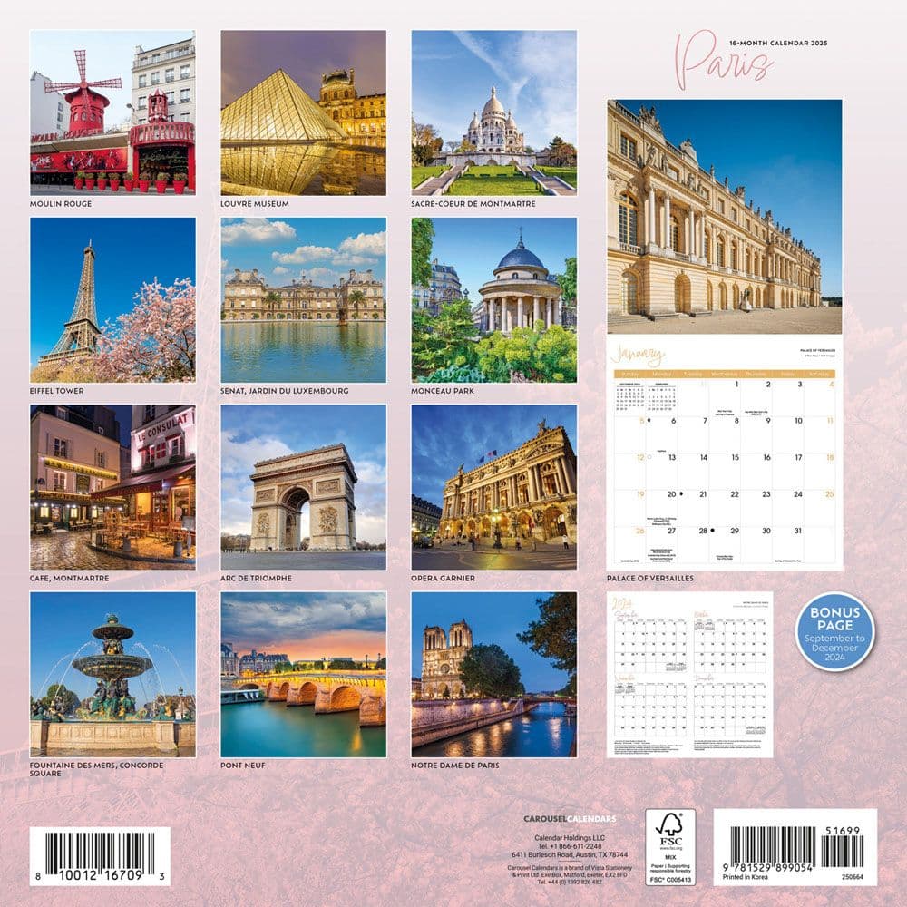 Paris 2025 Wall Calendar