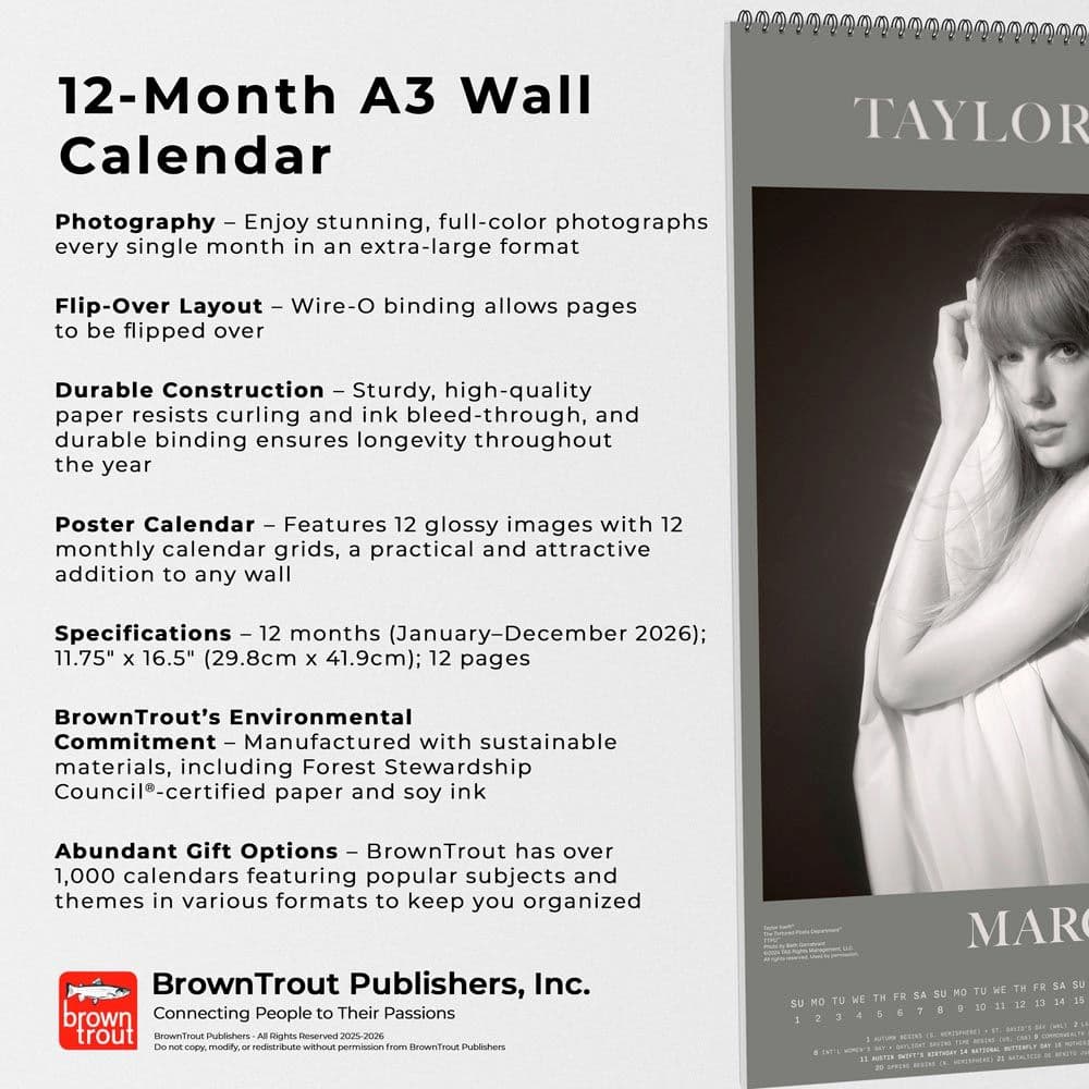 Taylor Swift Poster 2026 Wall Calendar Fifth Alternate Image