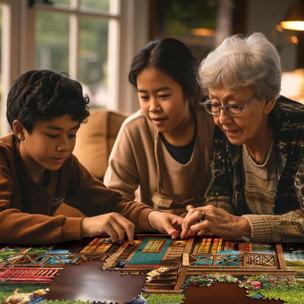 Porch Puppies 1000 Piece Puzzle by P.D. Moreno Third Alternate Image