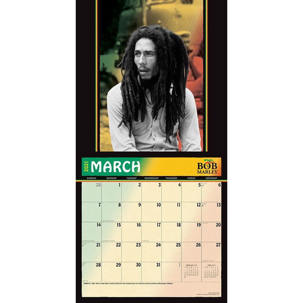 Bob Marley 2024 Wall Calendar 12 Month 2021 Free Printable 2024