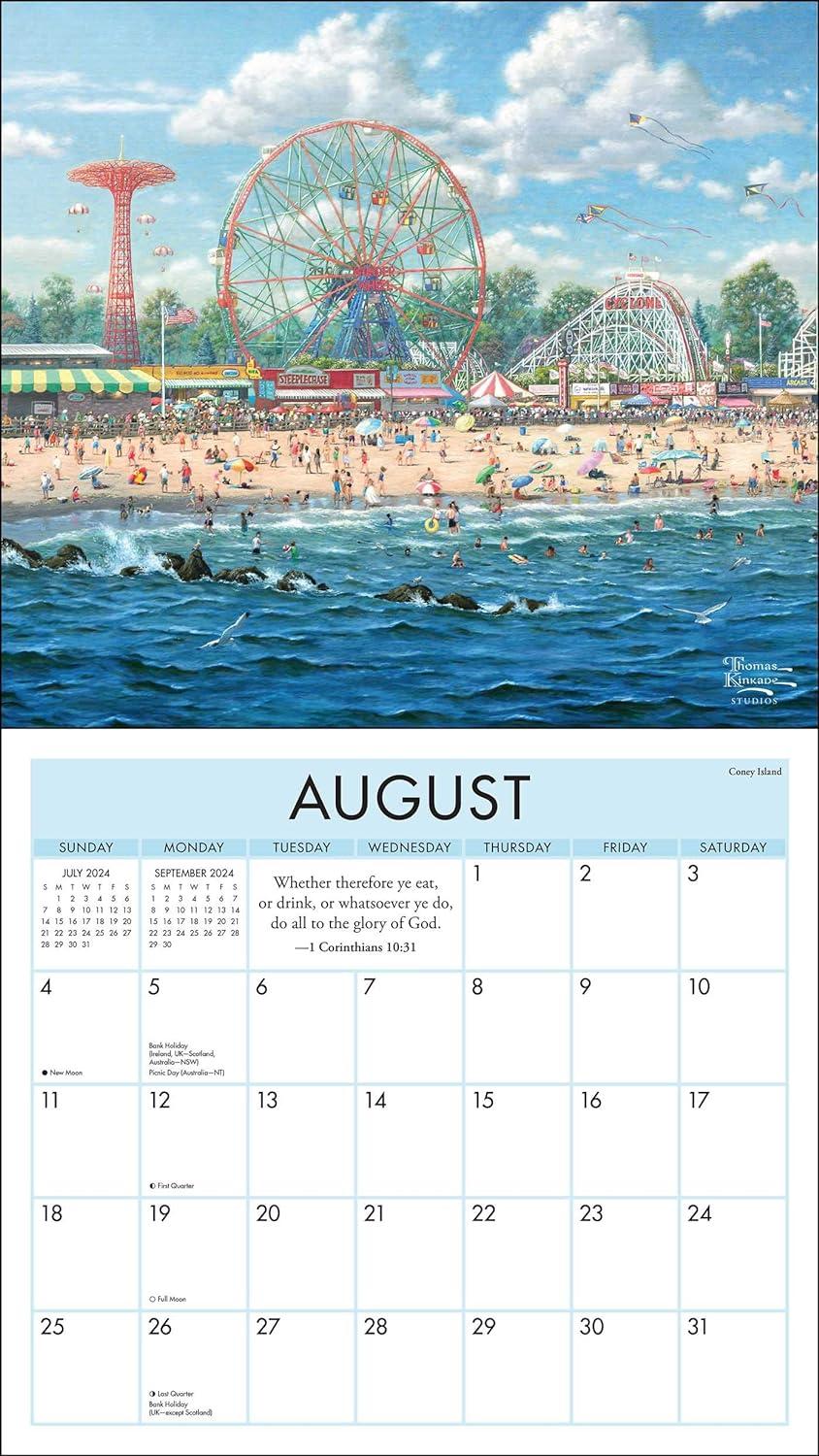Kinkade Painter of Light Scripture 2024 Wall Calendar August