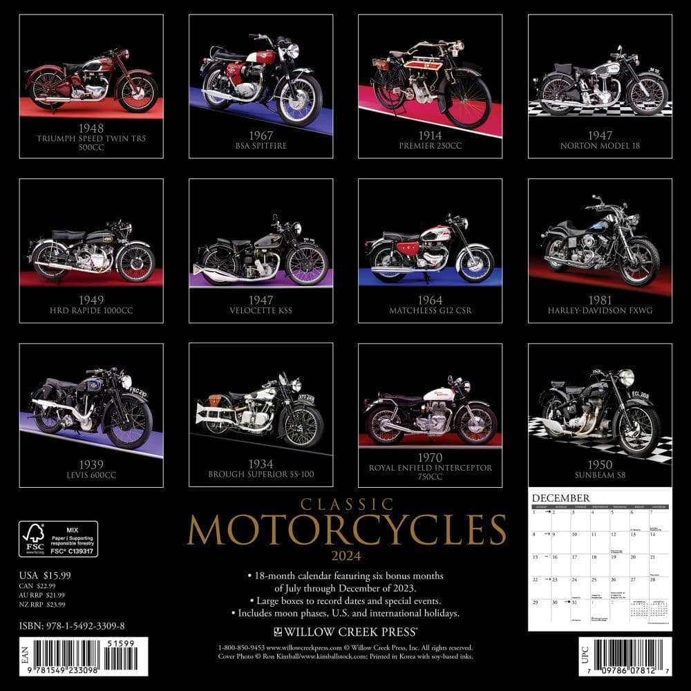 Motorcycles Classic 2024 Wall Calendar Alternate Image 1