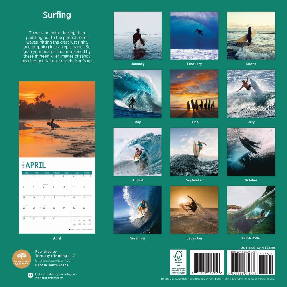 Surfing 2025 Wall Calendar First Alternate Image width="1000" height="1000"