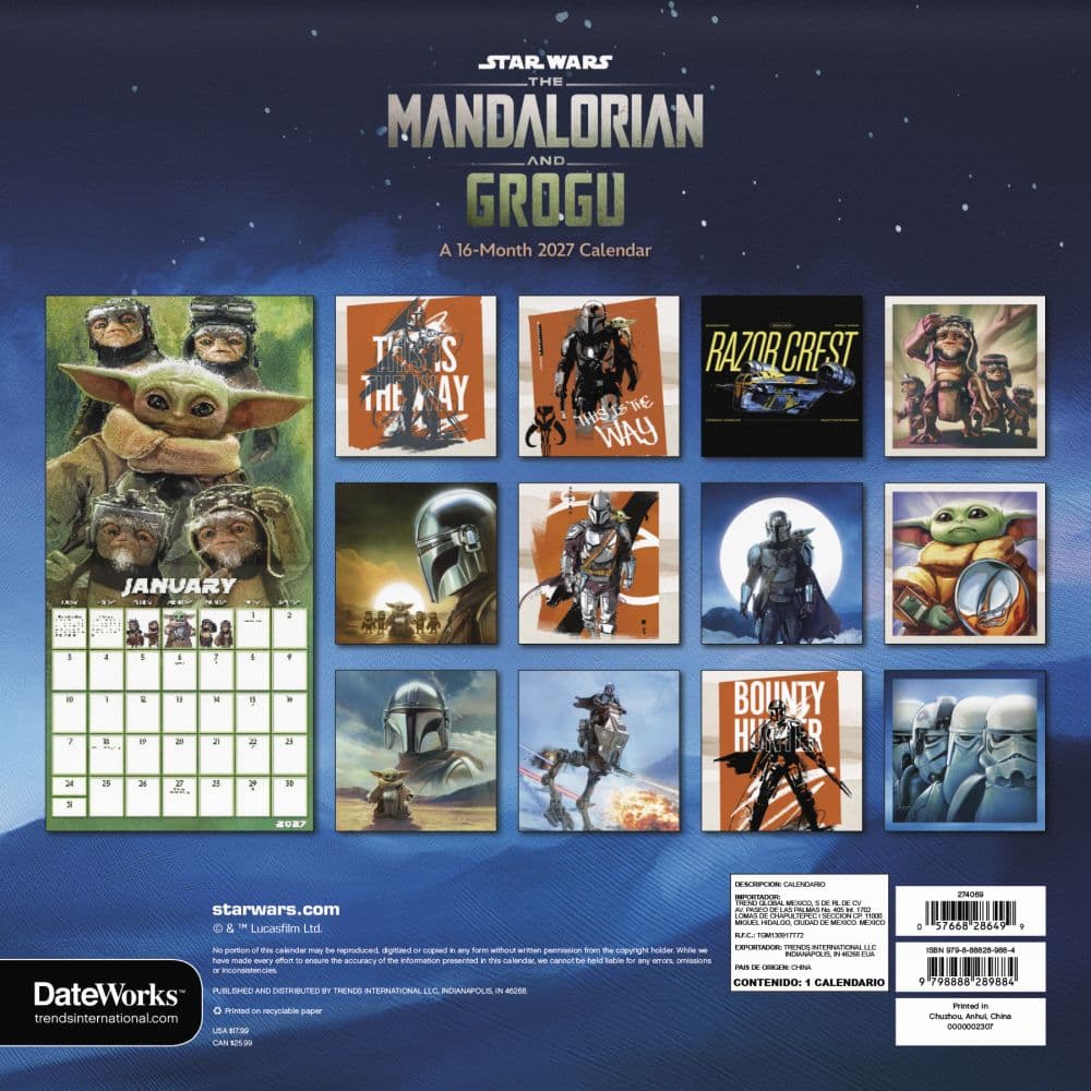 Star Wars The Mandalorian and Grogu 2027 Wall Calendar First Alternate Image