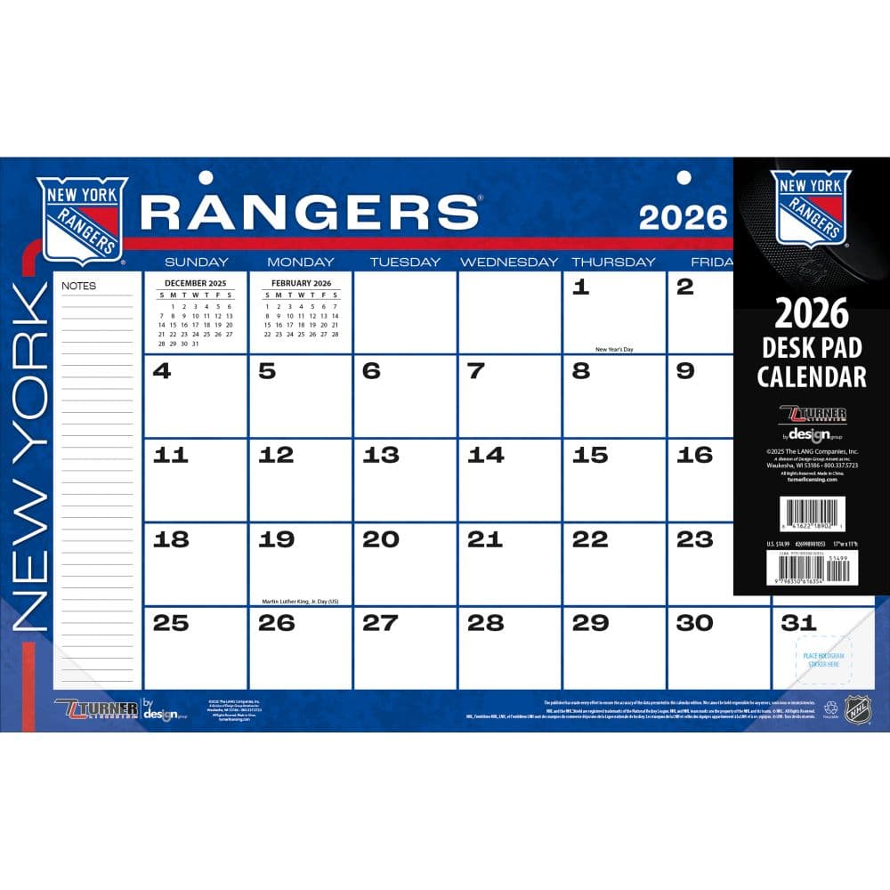 NHL New York Rangers Small 2026 Desk Pad Main Product Image