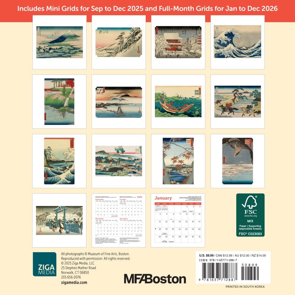 Japanese Woodblocks Museum of Fine Arts 2026 Mini Wall Calendar First Alternate Image