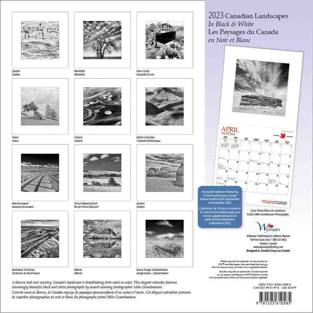 Calendrier Publisher 2023 Canada B&W 2023 Wall Calendar - Calendars.com