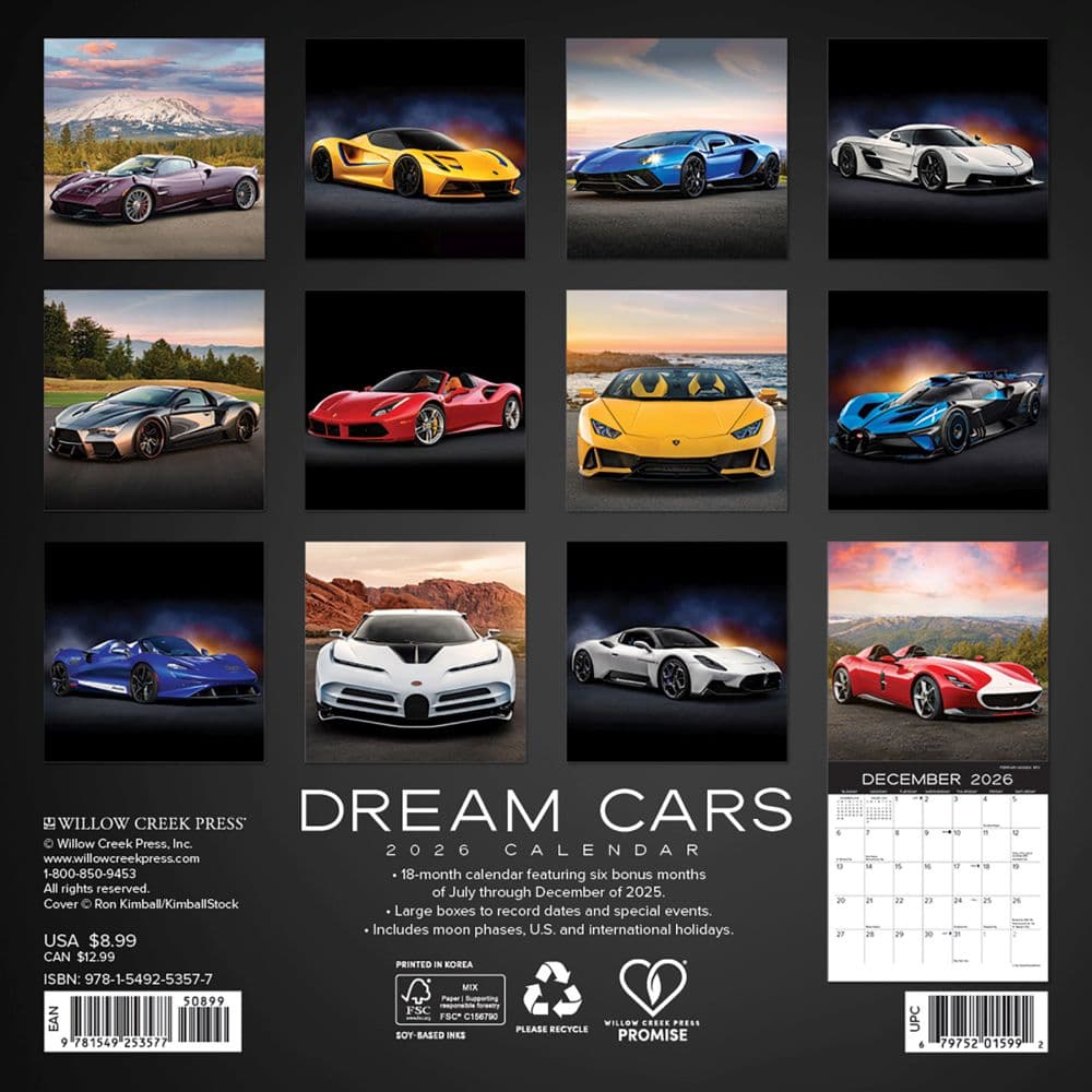 Dream Cars 2026 Mini Wall Calendar First Alternate Image