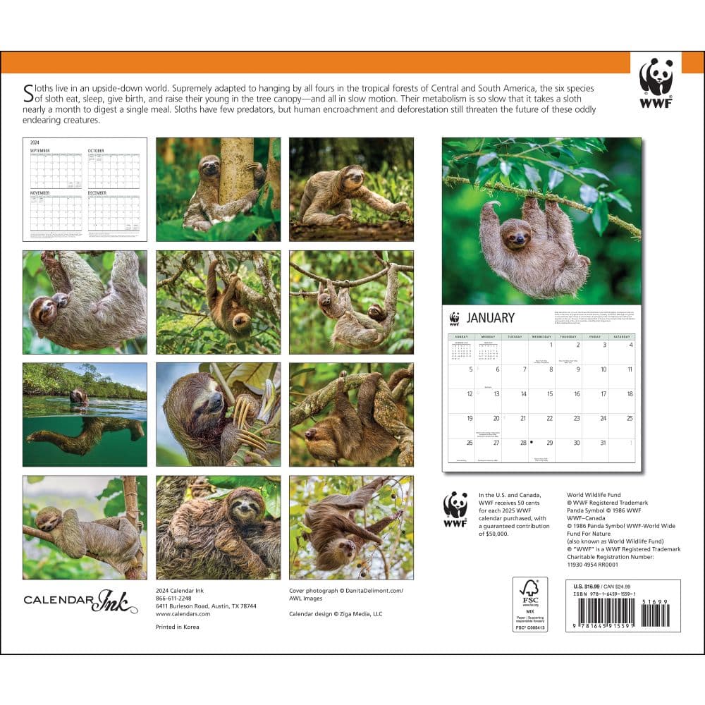 Sloths WWF 2025 Wall Calendar First Alternate Image width=&quot;1000&quot; height=&quot;1000&quot;