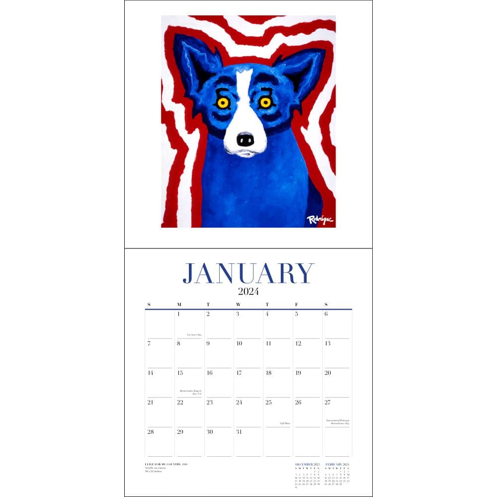Blue Dog Rodrigue 2024 Wall Calendar January