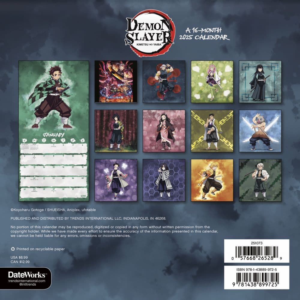 Demon Slayer Kimetsu no Yaiba 2025 Mini Wall Calendar Alternate 1