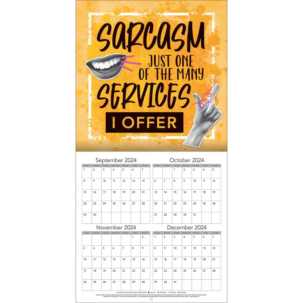 Sarcasm My Love Language 2025 Wall Calendar Third Alternate