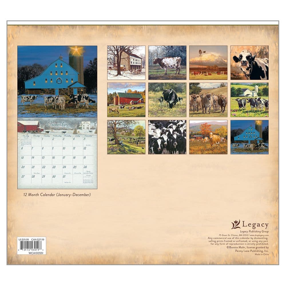 Cow Calendar by Bonnie Mohr 2026 Wall Calendar First Alternate Image