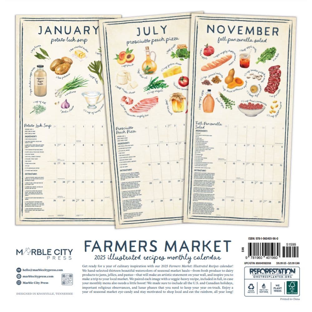 Farmers Market Illustrated Recipes 2025 Wall Calendar First Alternate Image width="1000" height="1000"