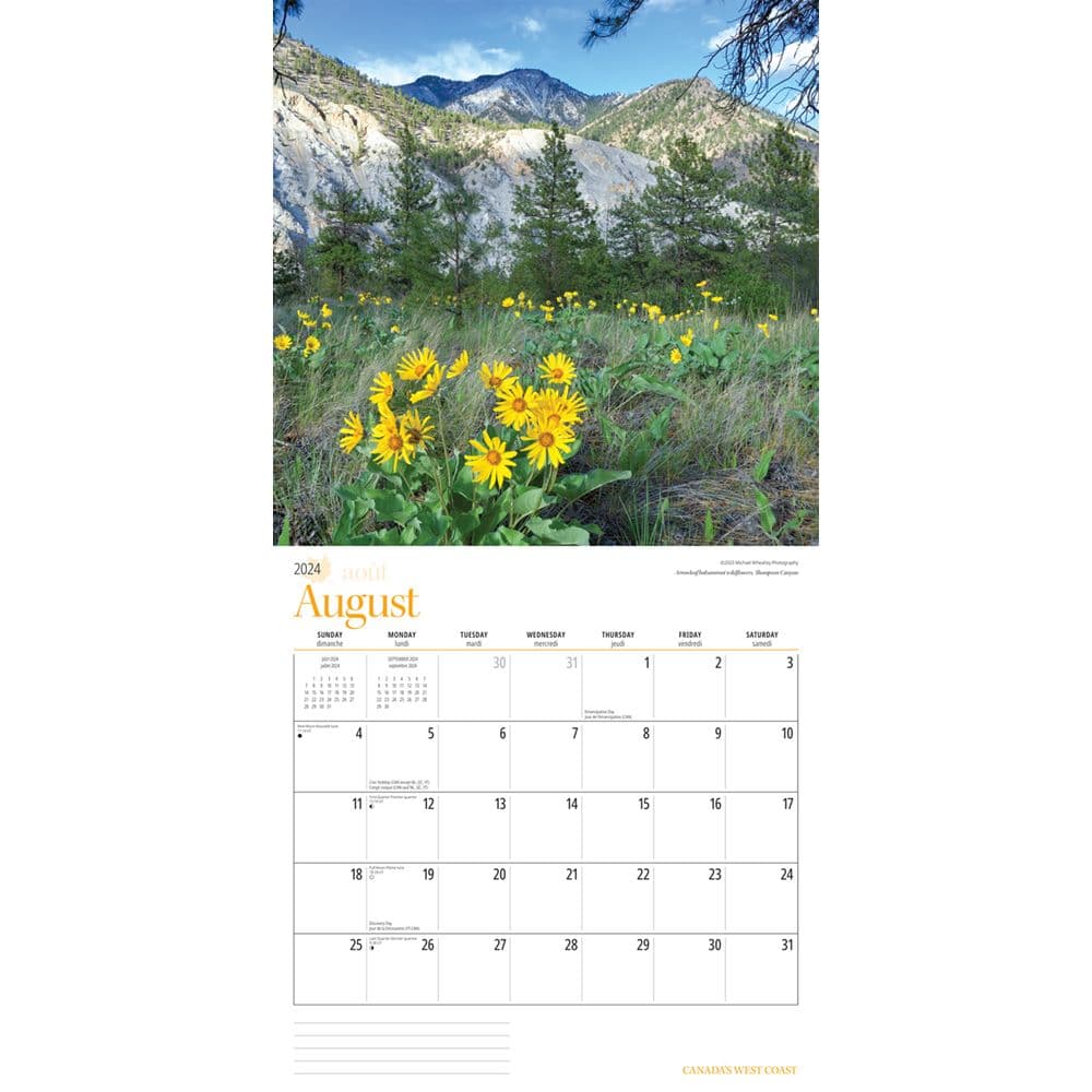 Canada West Coast 2024 Wall Calendar August