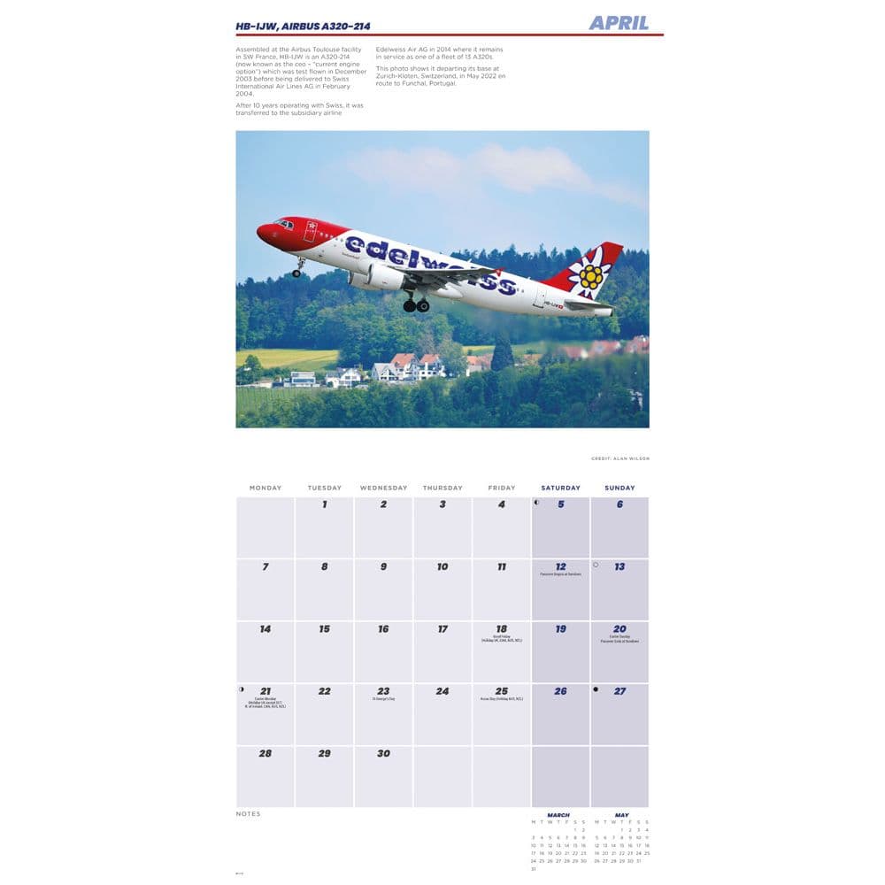 Flight Modern Commercial Airliners 2025 Wall Calendar Second Alternate Image