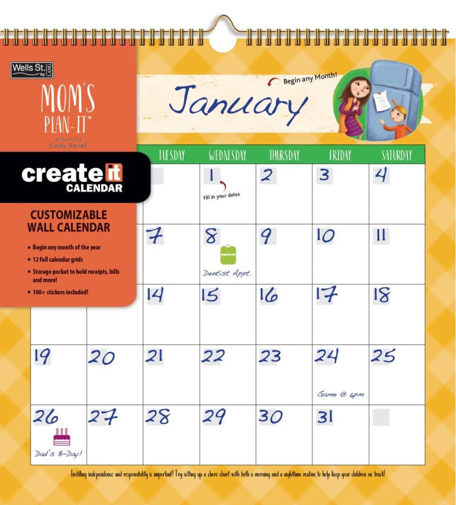 Moms Createit Perpetual Wall Calendar by Cindy Revell